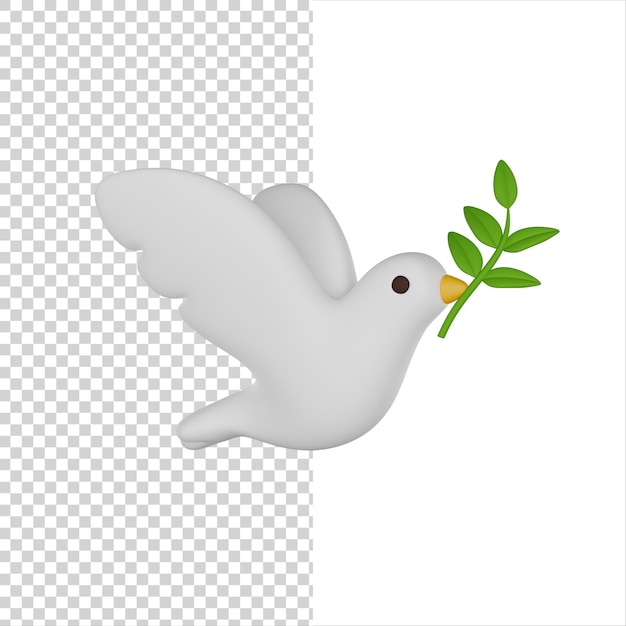 Vredesduif met olijftak Een witte duif met een tak in zijn snavel 3D render icoon