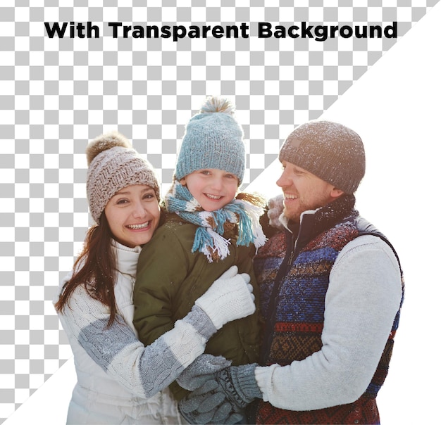 Vreugdevol gezin geniet in de winter PNG PSD geïsoleerd op doorzichtige achtergrond