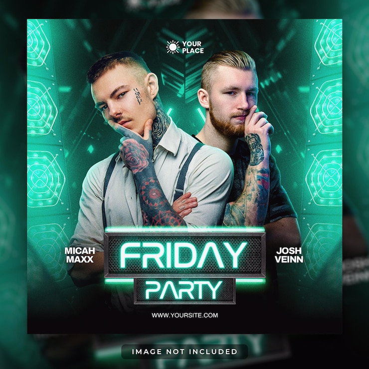 PSD vrijdag feest club dj evenement flyer social media post sjabloon.