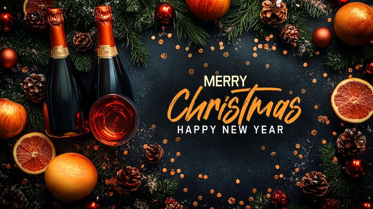 PSD vrolijk kerstfeest en gelukkig nieuwjaar achtergrond