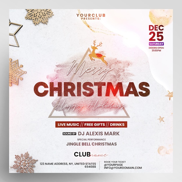 PSD vrolijk kerstfeest minimal xmas uitnodiging instagram flyer