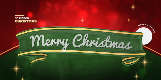 Vrolijk kerstfeest Realistisch groen lint 3D-rendering geïsoleerd
