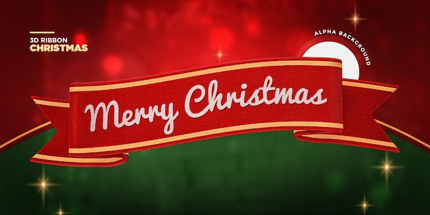 Vrolijk kerstfeest Realistisch rood lint 3D-rendering geïsoleerd