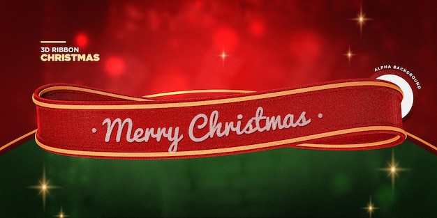 Vrolijk kerstfeest Realistisch rood lint 3D-rendering geïsoleerd
