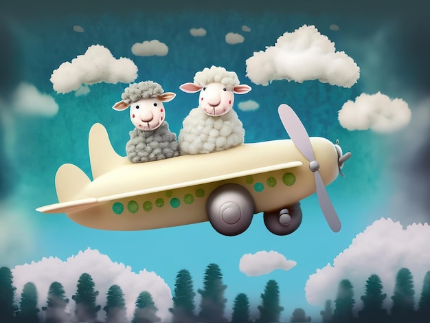 PSD vrolijke babyschapen rijden met schattige glimlach in pixar-stijl