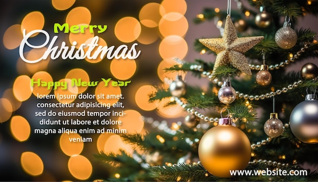 PSD vrolijke kerstbanner luxe en elegante feestdecoratie met kopieerruimte voor tekst