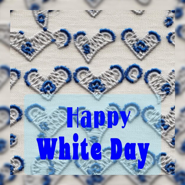 PSD vrolijke witte dag groeten blauwe harten witte achtergrond