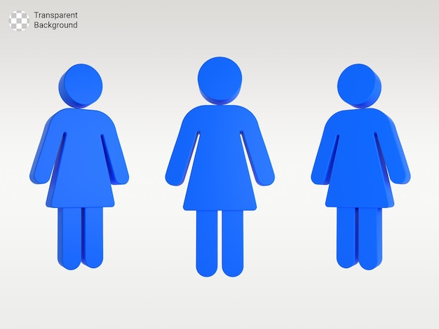 Vrouw 3D-icoon met 3 weergaven