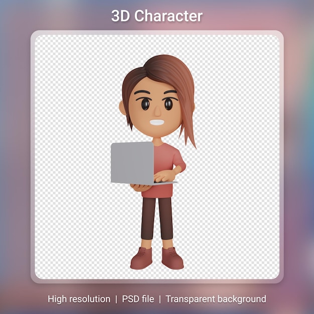 PSD vrouw bezig met laptop 3d-rendering