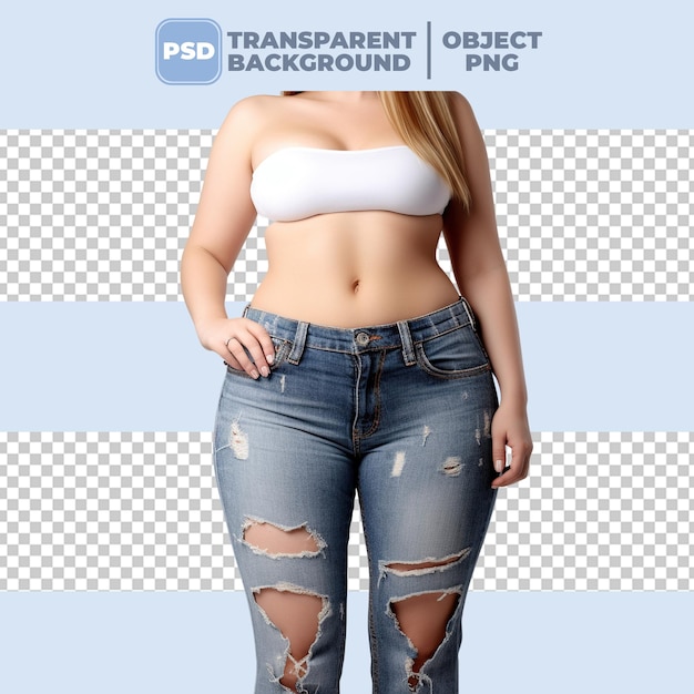 PSD vrouw die oude jeans draagt na gewichtsverlies