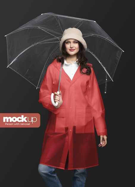 PSD vrouw die regenjasmodel draagt