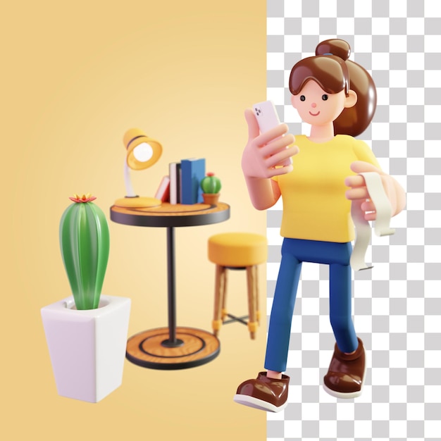 Vrouw doet online factuurbetaling 3d illustratie