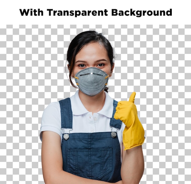 Vrouw met een masker die een duim omhoog steekt