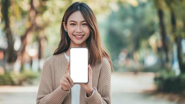 Vrouw met een smartphone met een wit scherm