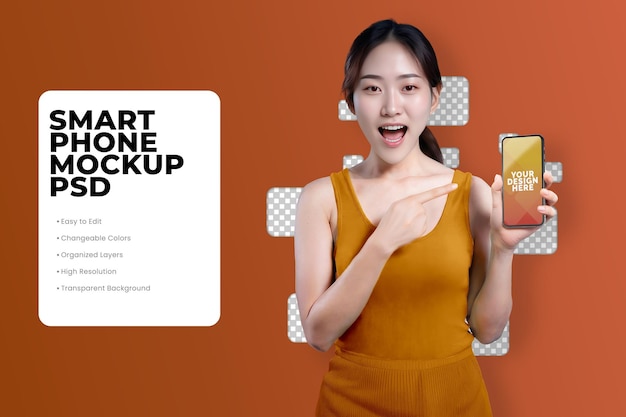 vrouw met een smartphone mockup