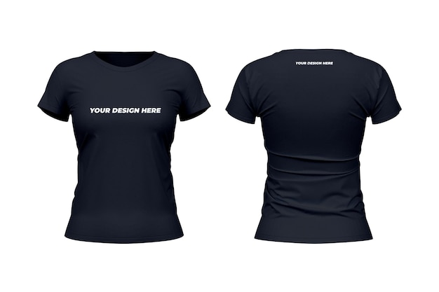 Vrouw ronde hals voor- en achterkant zwart t-shirt mockup