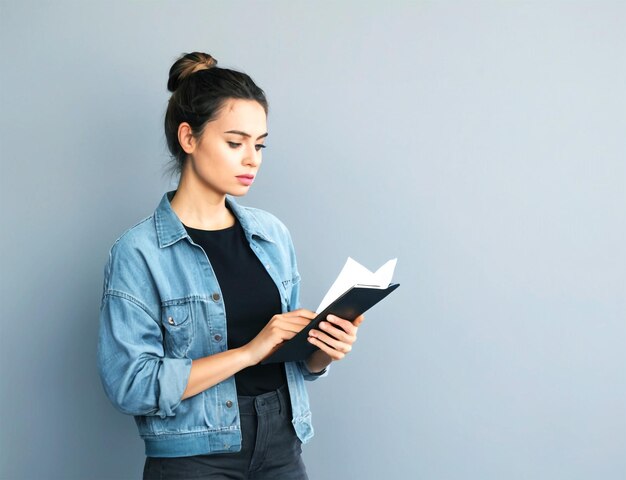 Vrouw schrijft in een notitieboek met potlood