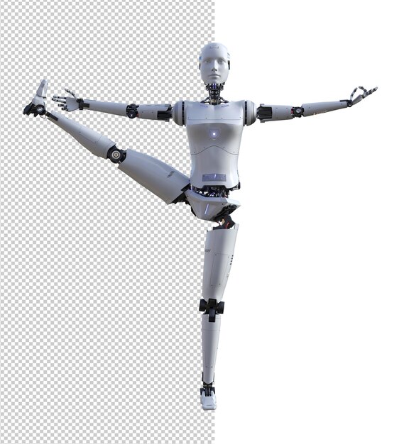 Vrouwelijke android yoga pose 3d render geïsoleerd