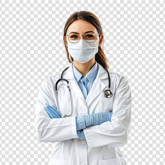 vrouwelijke arts in medisch uniform geïsoleerd op een doorzichtige achtergrond