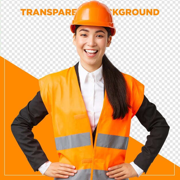 vrouwelijke ingenieur met handen op de taille met transparante achtergrond