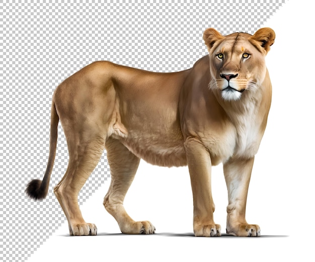 Vrouwelijke leeuw op een geïsoleerde achtergrond