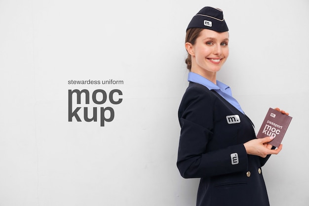 PSD vrouwelijke stewardess poseren in uniform