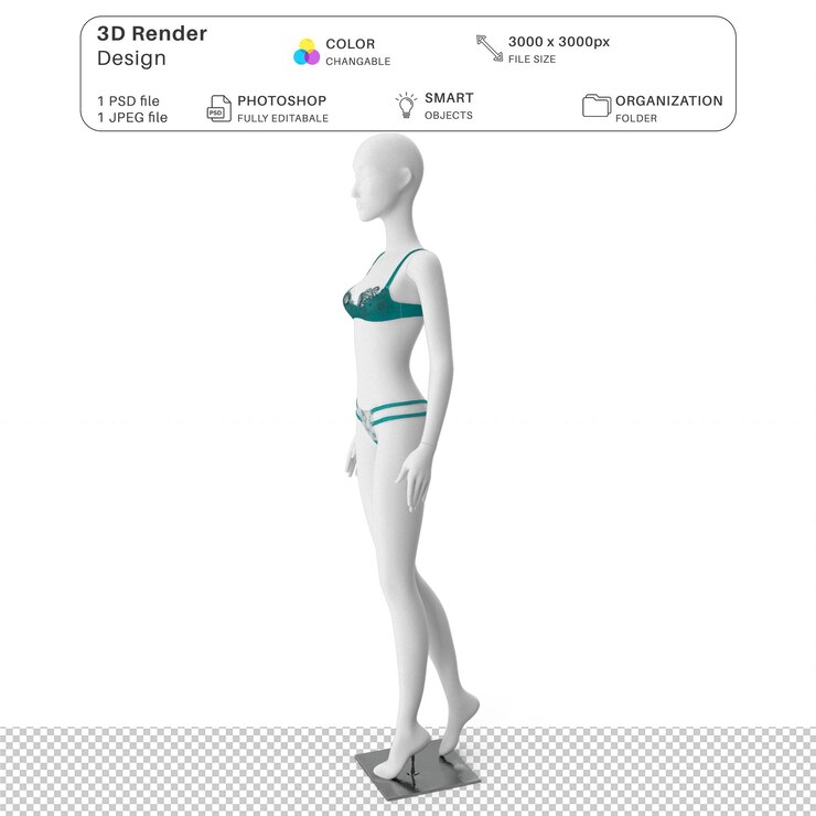 PSD vrouwen die lingerie dragen mockup 3d-modellering psd-bestand realistische sexy lingerie