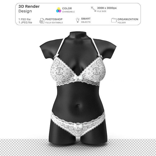 Vrouwen die lingerie dragen mockup 3d-modellering psd-bestand realistische sexy lingerie