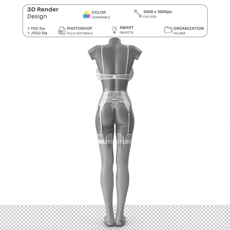 PSD vrouwen die lingerie dragen mockup 3d-modellering psd-bestand realistische sexy lingerie