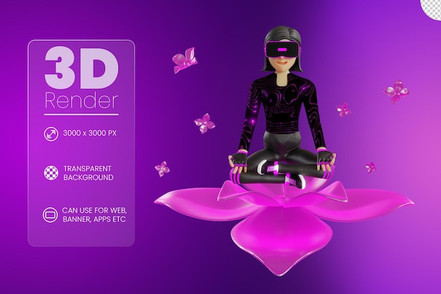 PSD vrouwen doen yoga op metaverse 3d illustratie