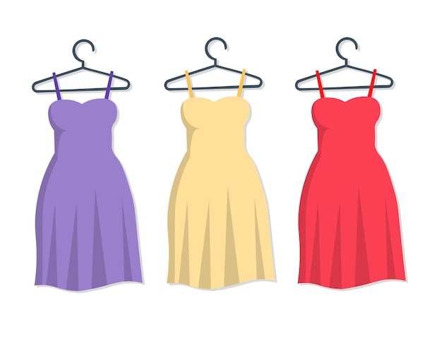 Vrouwen Frock Collectie Vector Geel Rood Paars Hangende Kleding voor Mode