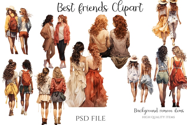 PSD vrouwen illustratie vrouwen vrienden mode-stijl trendy kleding illustratie