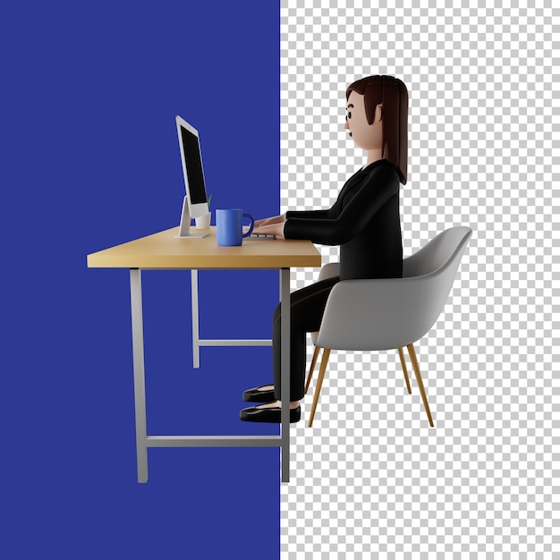 PSD vrouwen in formele kleding zitten achter een computer 3d render character