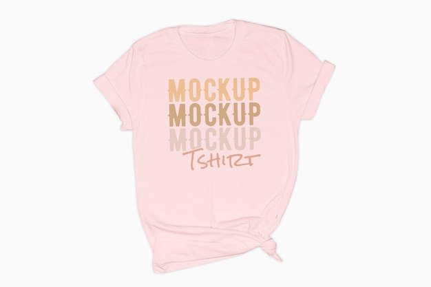 Vrouwen roze T-shirt mockup mouwen gevouwen stropdas bodem