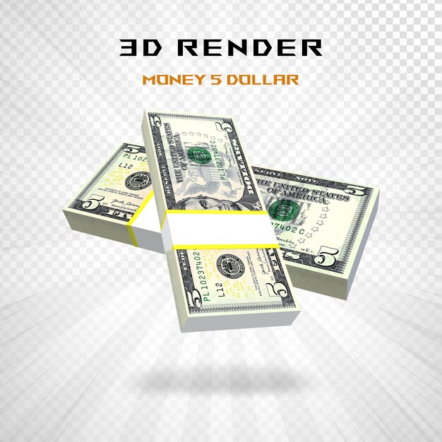 PSD vs 5 dollar valuta 3d-rendering