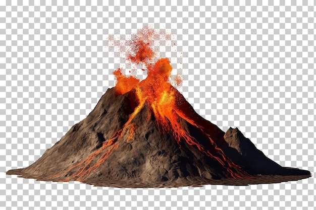 Vulkaanuitbarsting met lava geïsoleerd op transparante achtergrond png psd