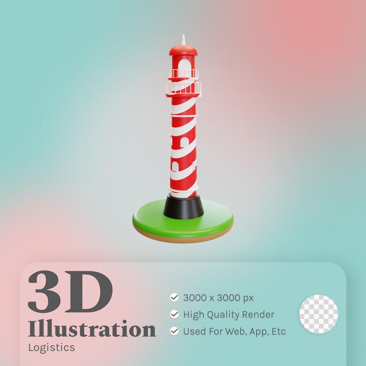 PSD vuurtoren illustratie 3d