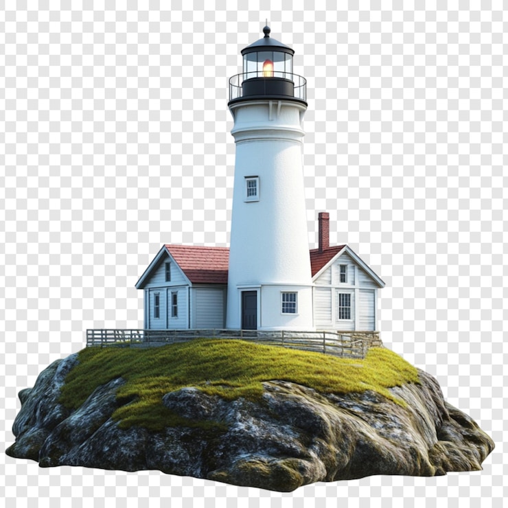 PSD vuurtoren op een rocky island kust scène baken vuurtoren thuis
