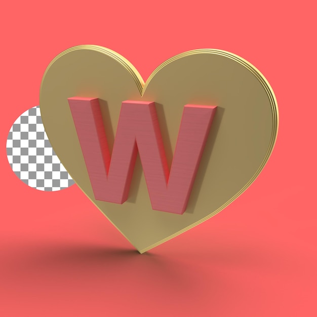 Rendering 3d w su disegno di lettere d'amore d'oro per il concetto di san valentino design di alta qualità