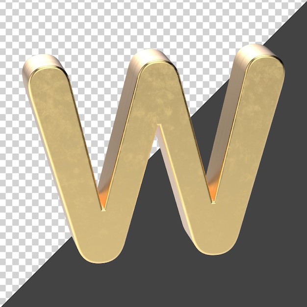 W capital letter golden rendering isolated