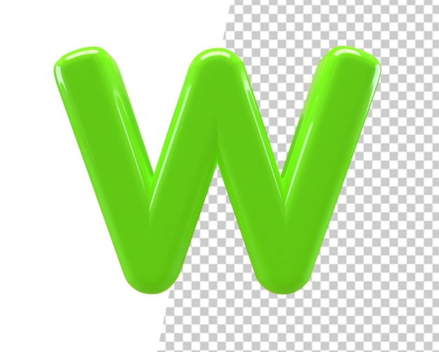 W letter green text 3d render