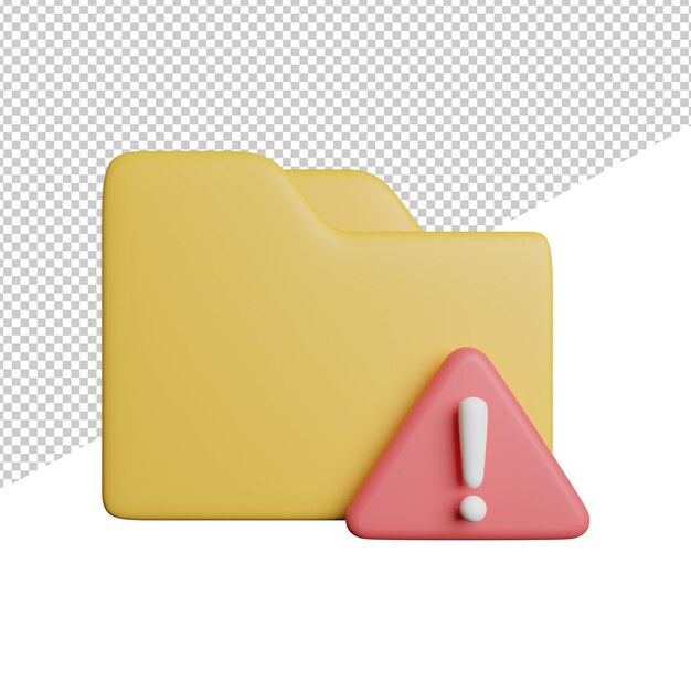 Waarschuwing mapbestand vooraanzicht 3d-rendering pictogram illustratie op transparante achtergrond