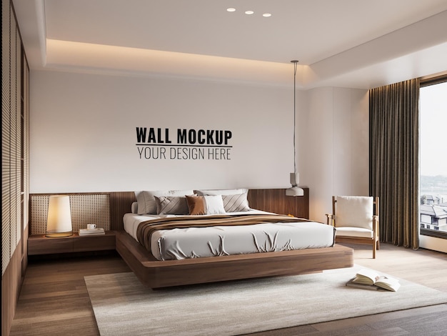 PSD wabi sabi interior bedroom wallpaper mockup