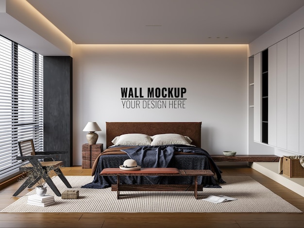 PSD wabi sabi interior bedroom wallpaper mockup