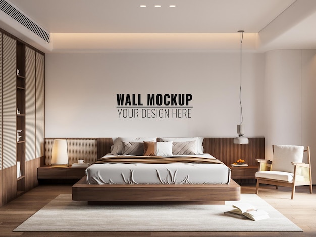 PSD wabi sabi interior bedroom wallpaper mockup