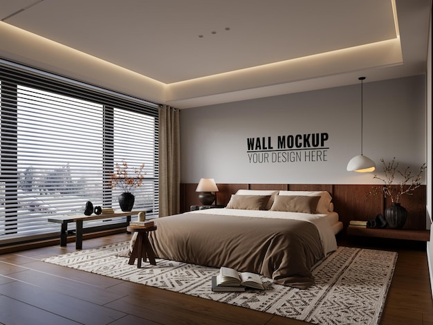 PSD wabi sabi interior bedroom wallpaper mockup