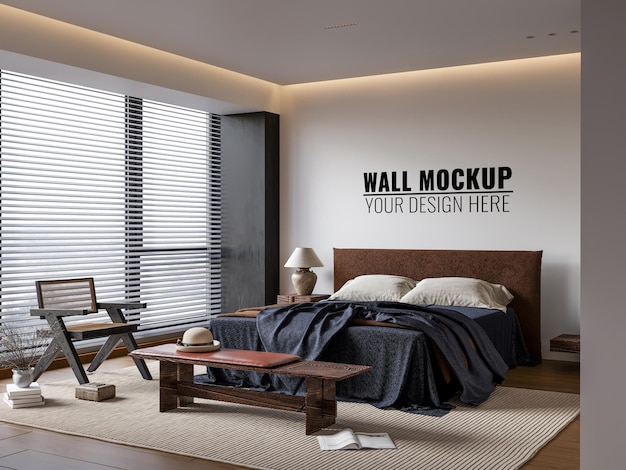 PSD wabi sabi interior bedroom wallpaper mockup