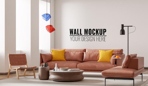 Wabisabi interior living room mockup di carta da parati