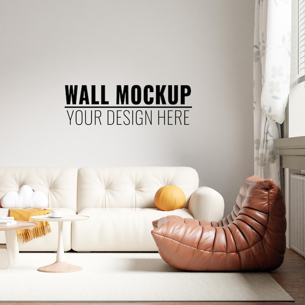 Wabisabi interior living room mockup di carta da parati