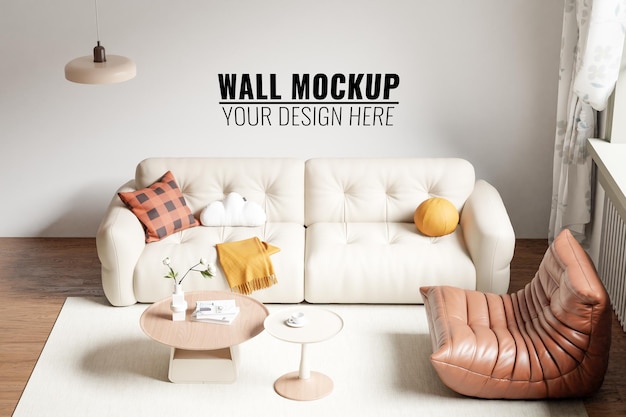 Wabisabi interior living room mockup di carta da parati